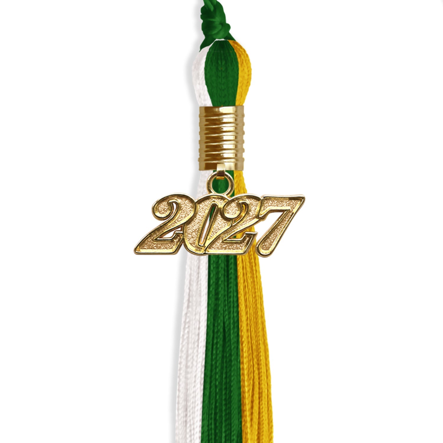 Green/Gold/White Graduation Tassel with Gold Date Drop - Endea Graduation