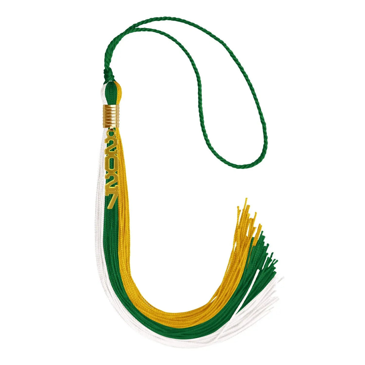 Green/Gold/White Graduation Tassel with Gold Stacked Date Drop - Endea Graduation