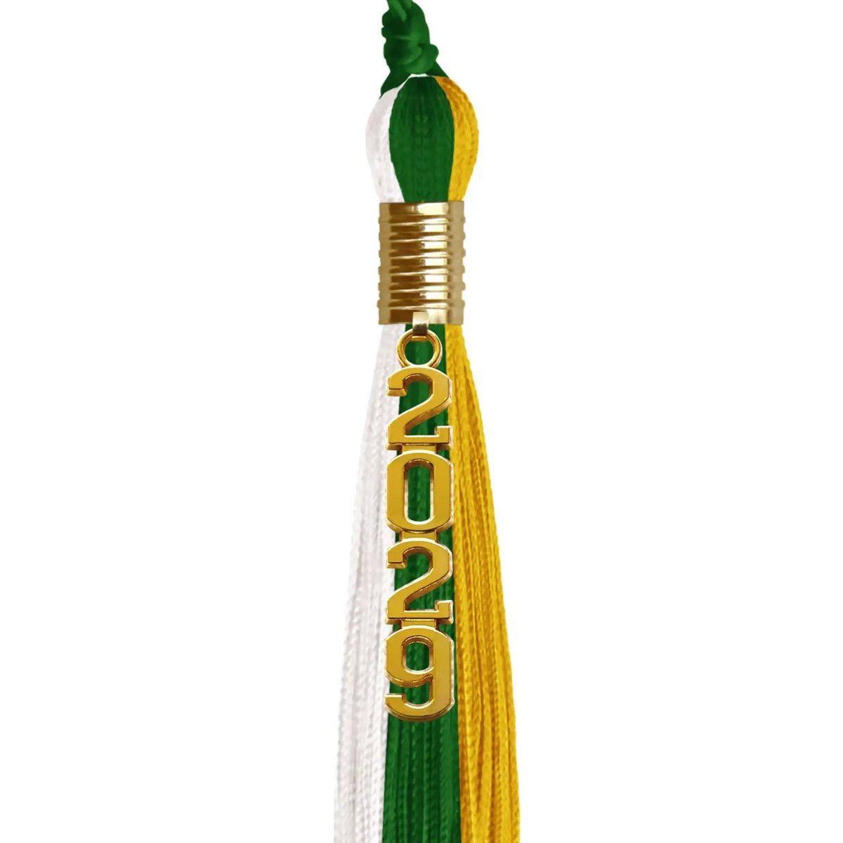 Green/Gold/White Graduation Tassel with Gold Stacked Date Drop - Endea Graduation