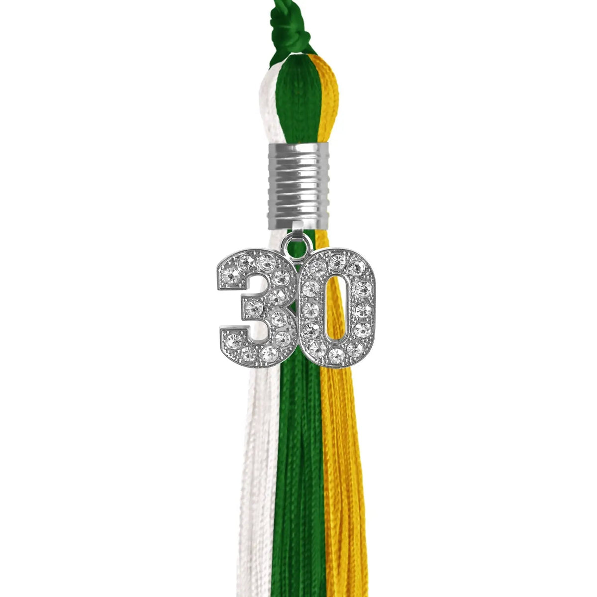 Green/Gold/White Graduation Tassel with Silver Bling Charm - Endea Graduation