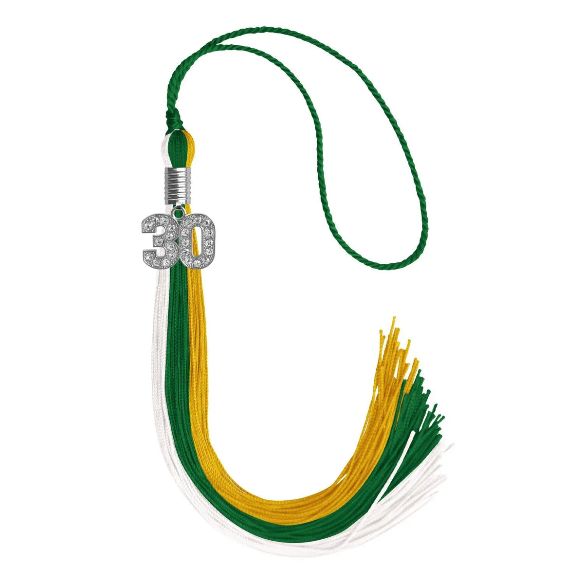 Green/Gold/White Graduation Tassel with Silver Bling Charm - Endea Graduation