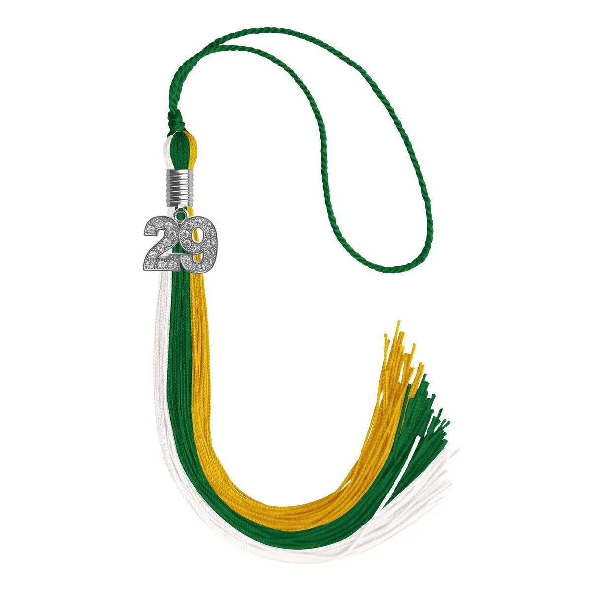 Green/Gold/White Graduation Tassel with Silver Bling Charm - Endea Graduation