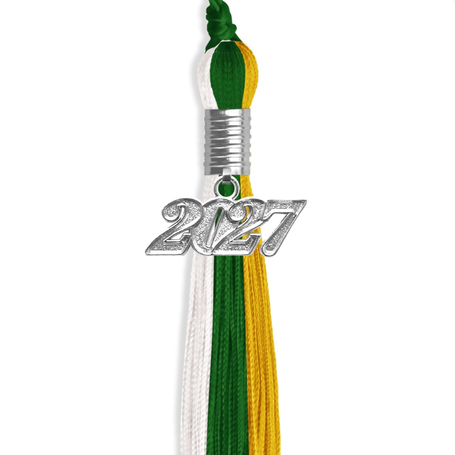 Green/Gold/White Graduation Tassel with Silver Date Drop - Endea Graduation