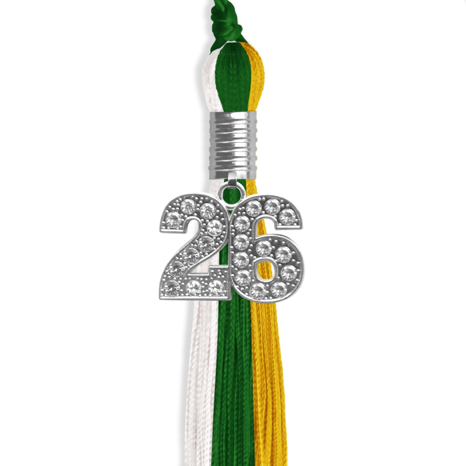 Green/Gold/White Graduation Tassel with Silver Date Drop - Endea Graduation