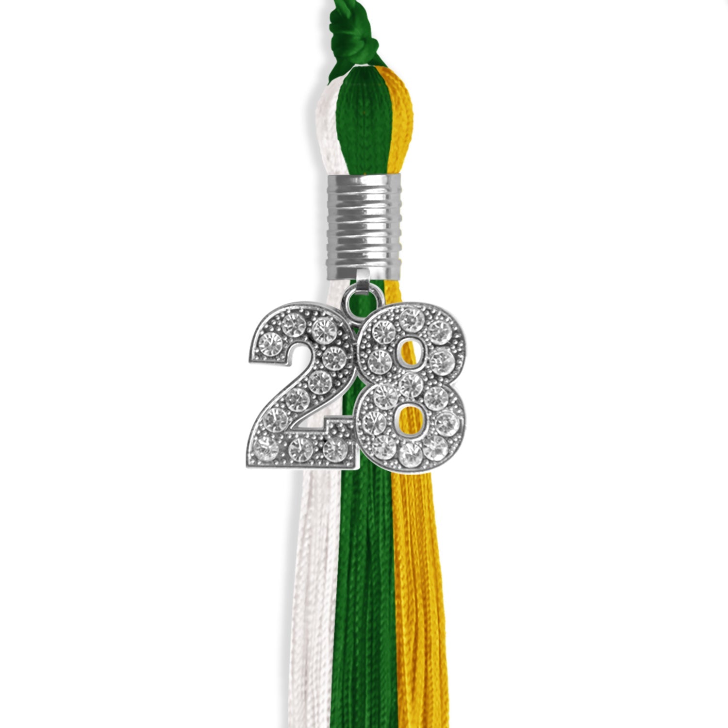Green/Gold/White Graduation Tassel with Silver Date Drop - Endea Graduation