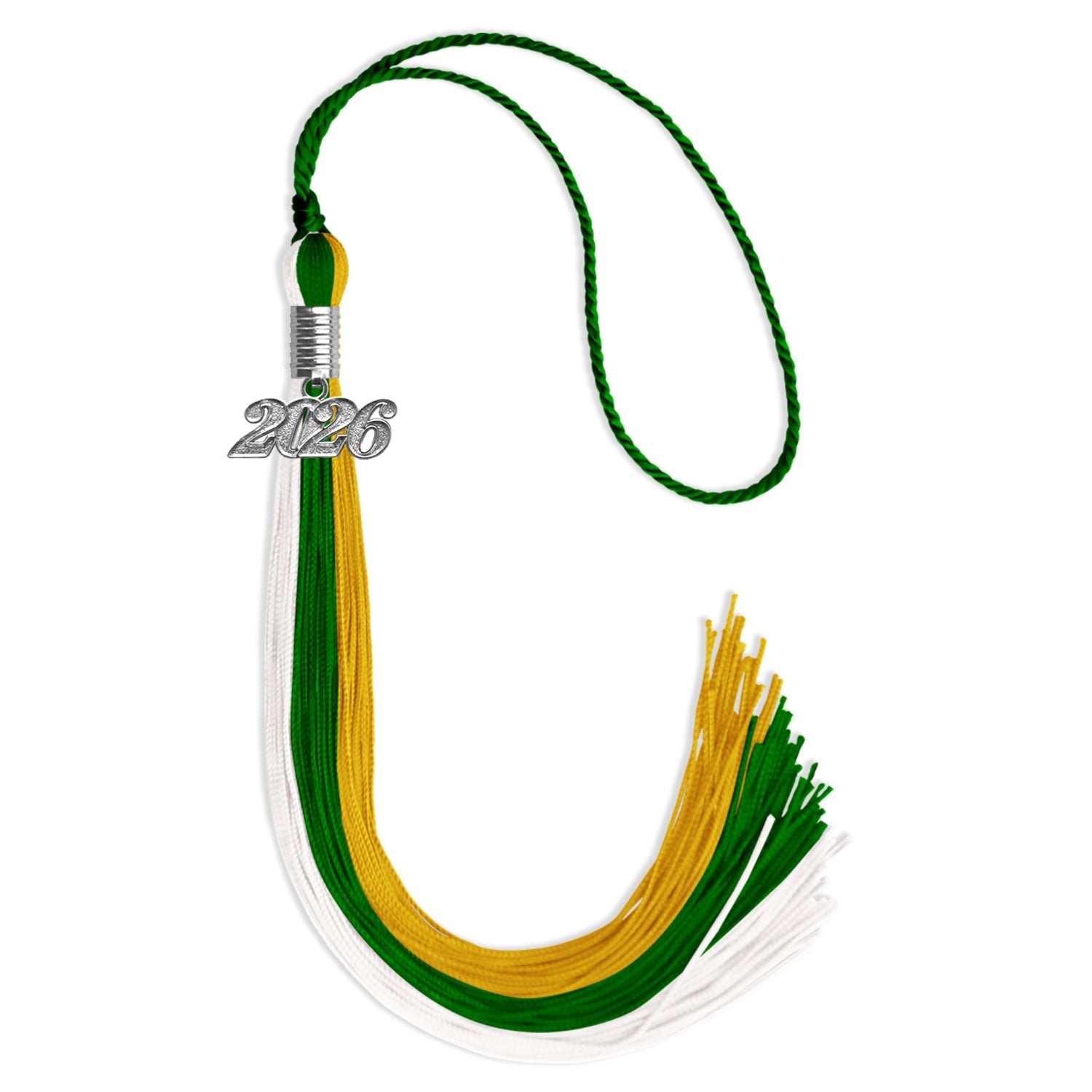 Green/Gold/White Graduation Tassel with Silver Date Drop - Endea Graduation