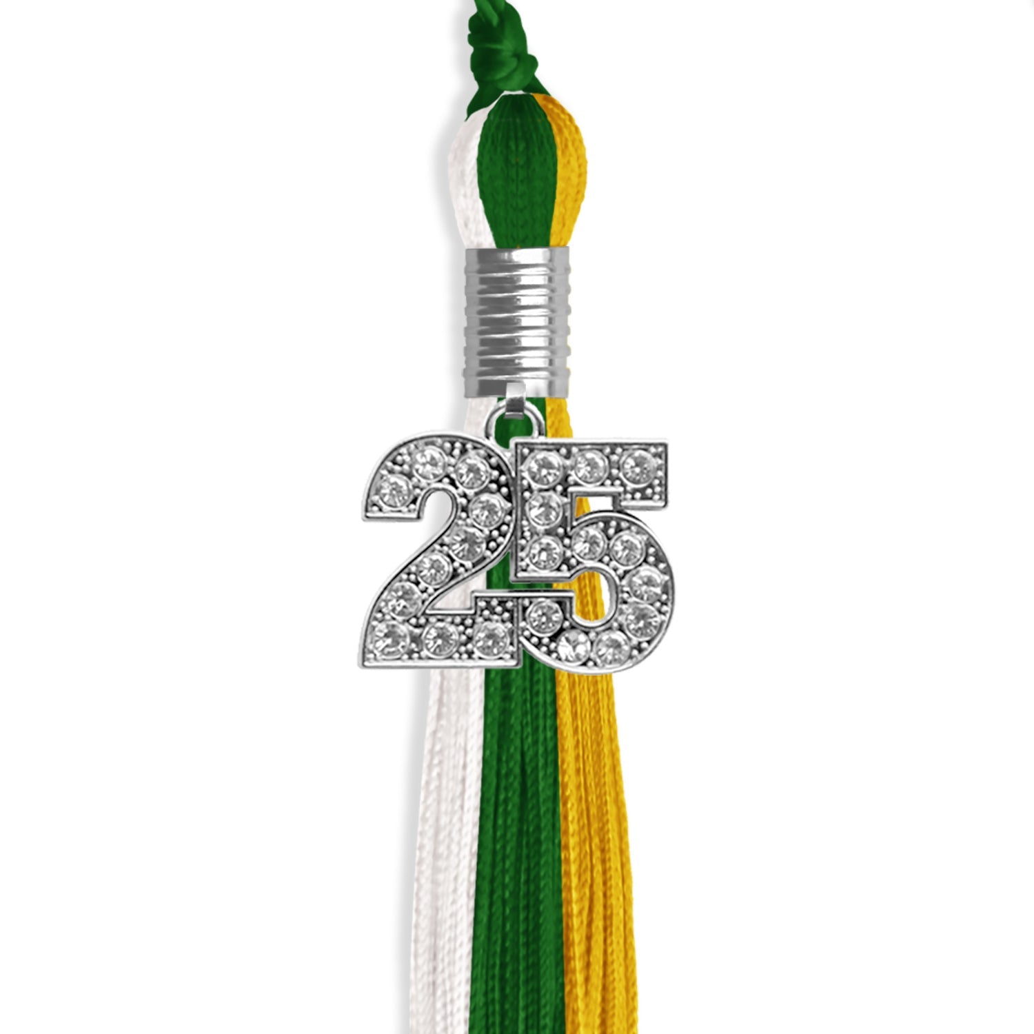 Green/Gold/White Graduation Tassel with Silver Date Drop - Endea Graduation