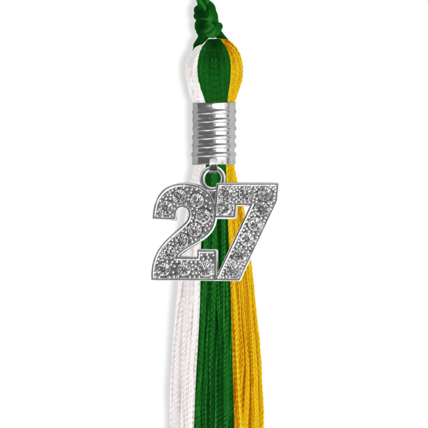 Green/Gold/White Graduation Tassel with Silver Date Drop - Endea Graduation