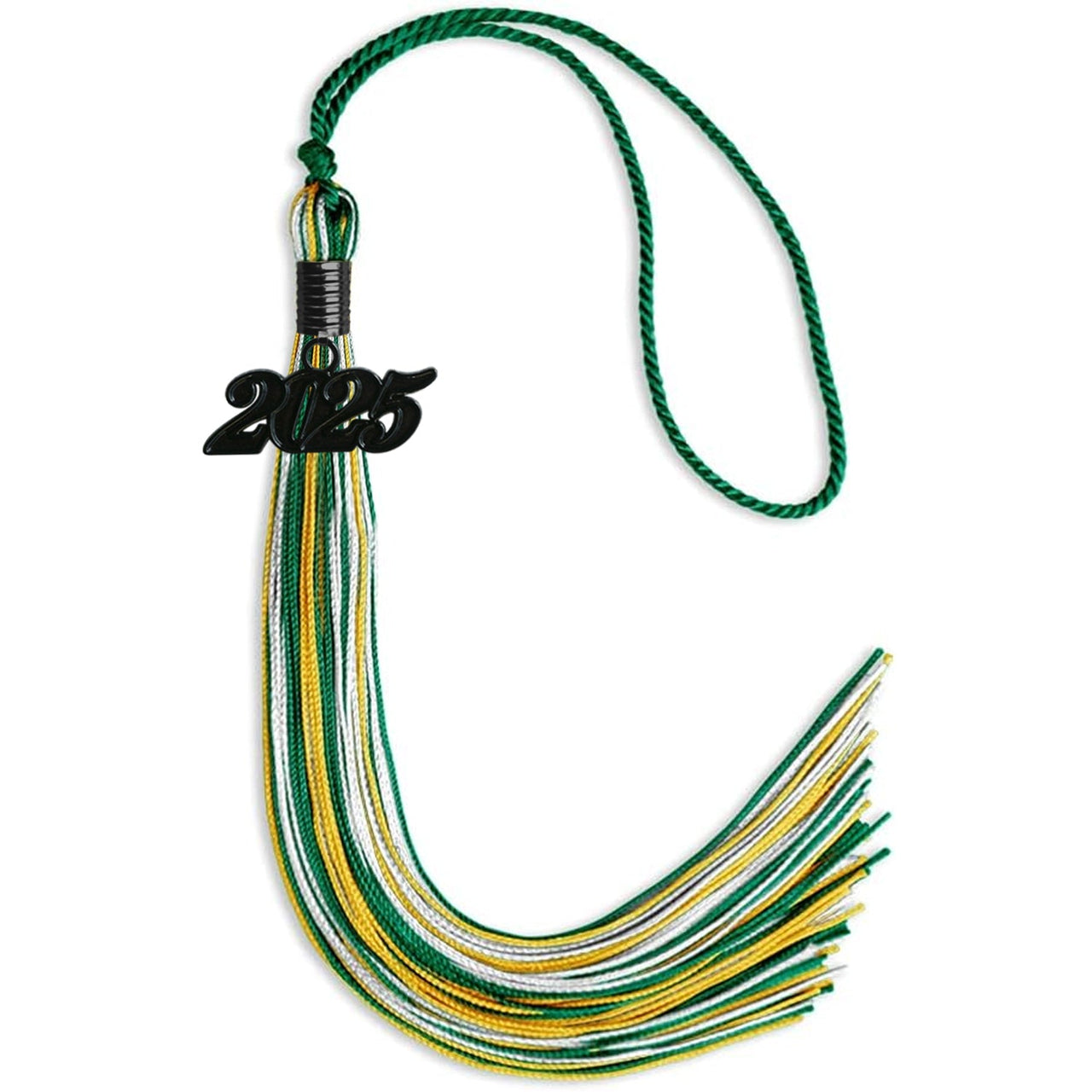 Green/Gold/White Mixed Color Graduation Tassel with Black Date Drop - Endea Graduation