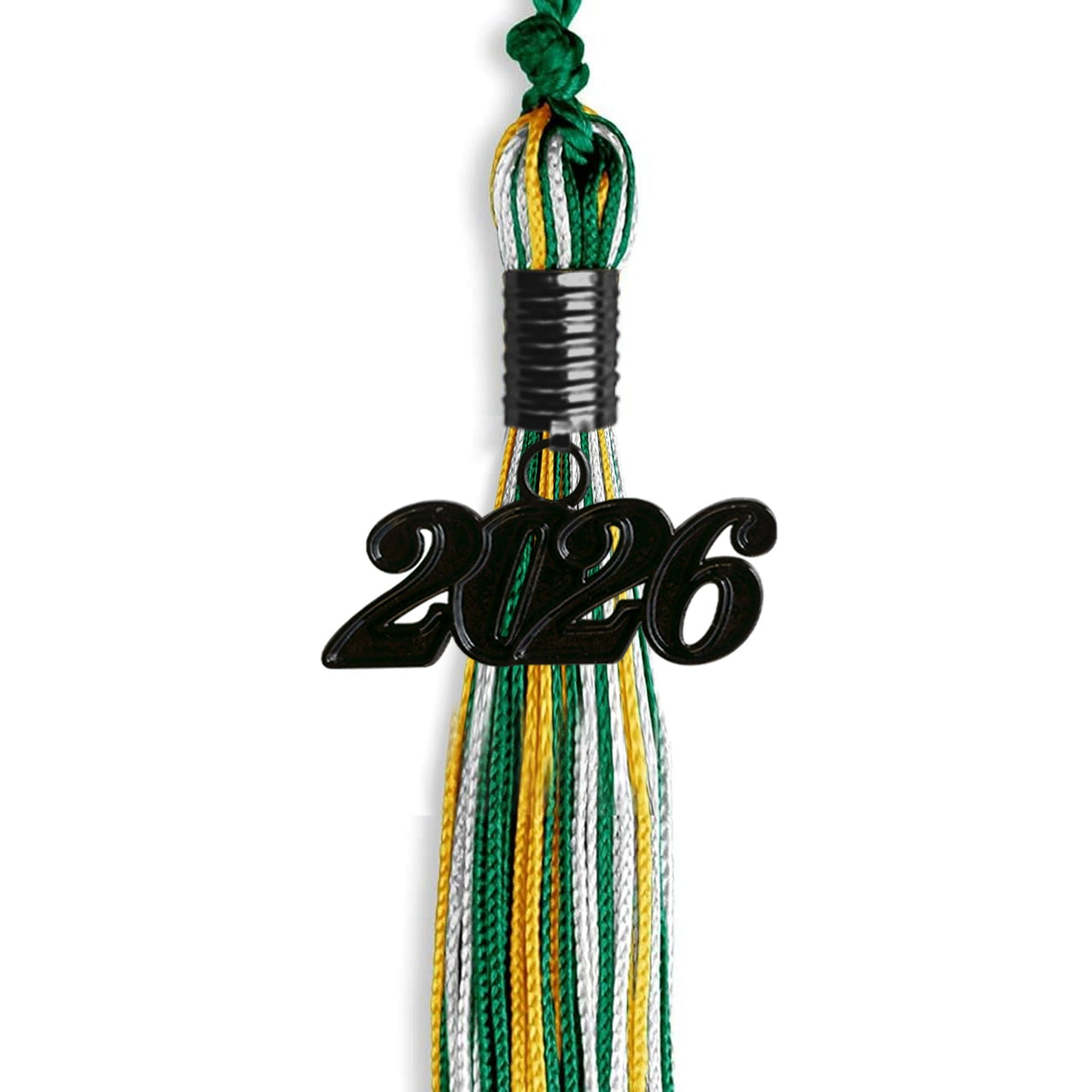 Green/Gold/White Mixed Color Graduation Tassel with Black Date Drop - Endea Graduation