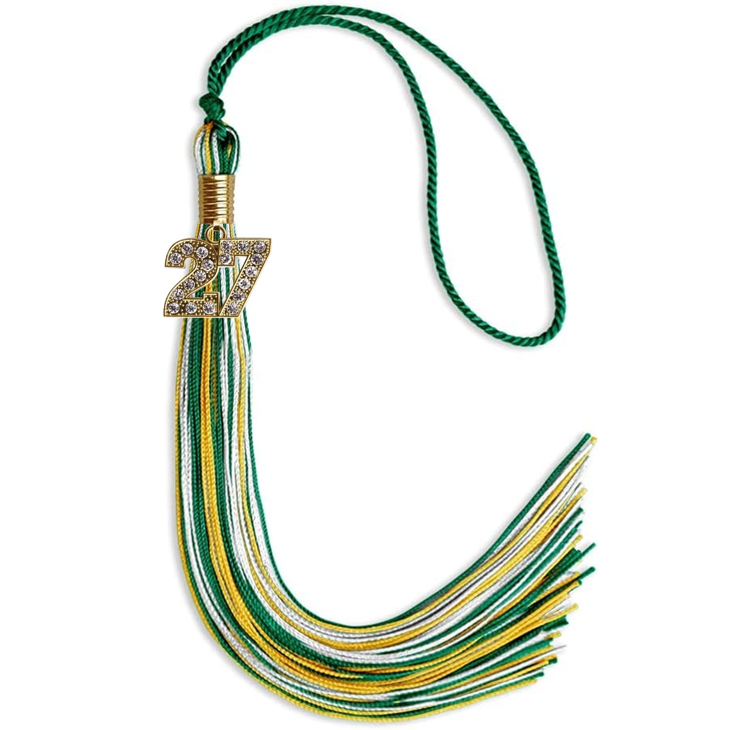 Green/Gold/White Mixed Color Graduation Tassel with Gold Date Drop - Endea Graduation