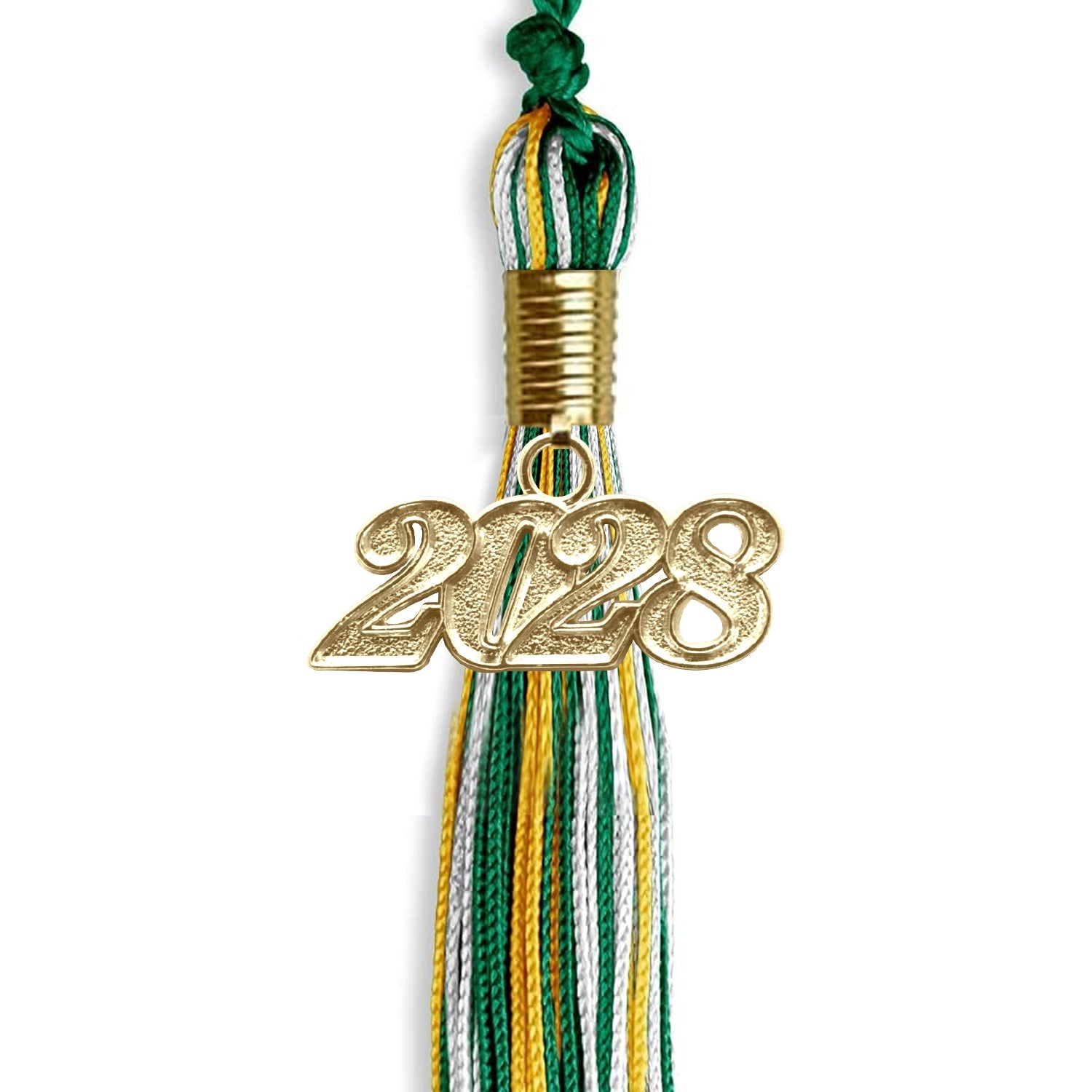 Green/Gold/White Mixed Color Graduation Tassel with Gold Date Drop - Endea Graduation