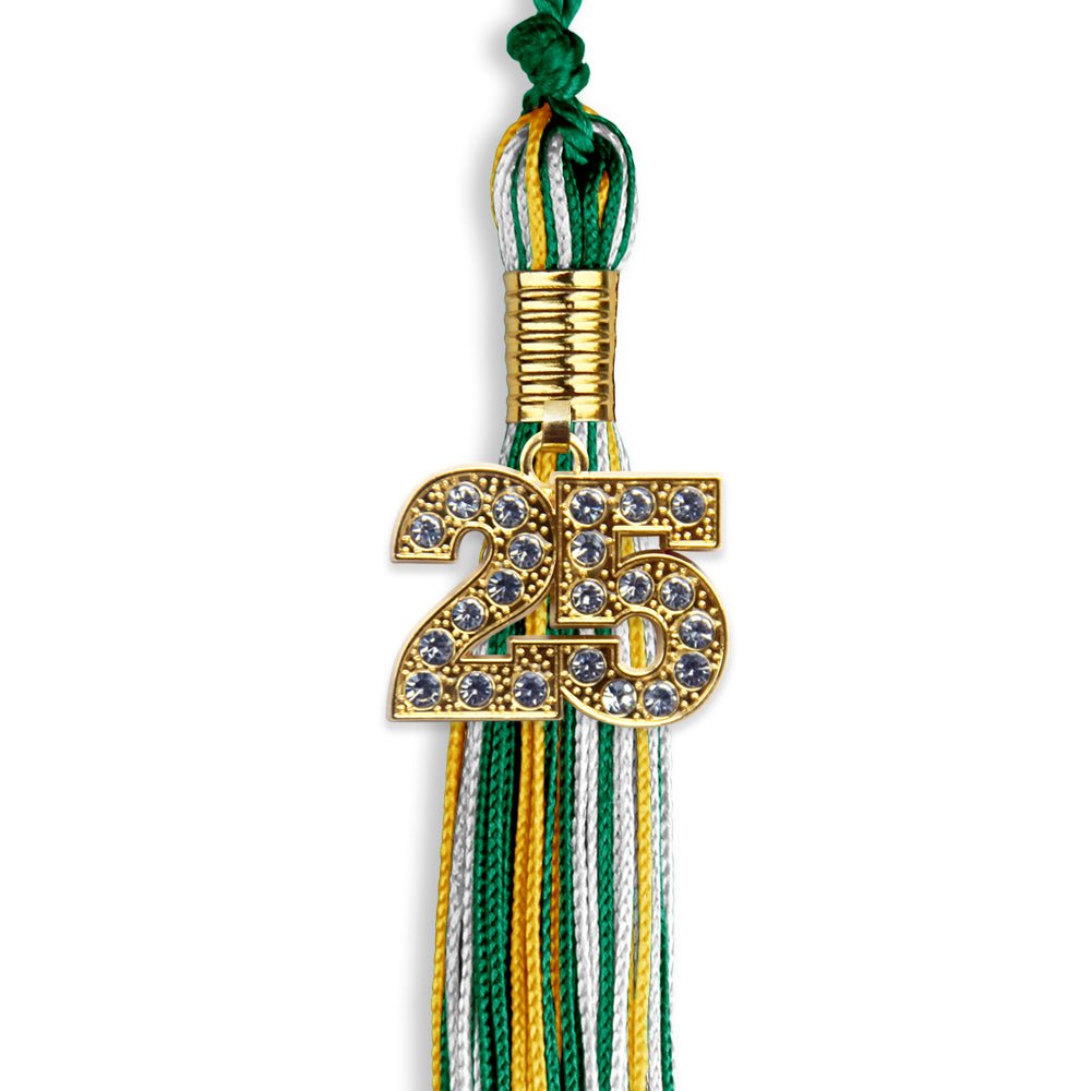 Green/Gold/White Mixed Color Graduation Tassel with Gold Date Drop - Endea Graduation