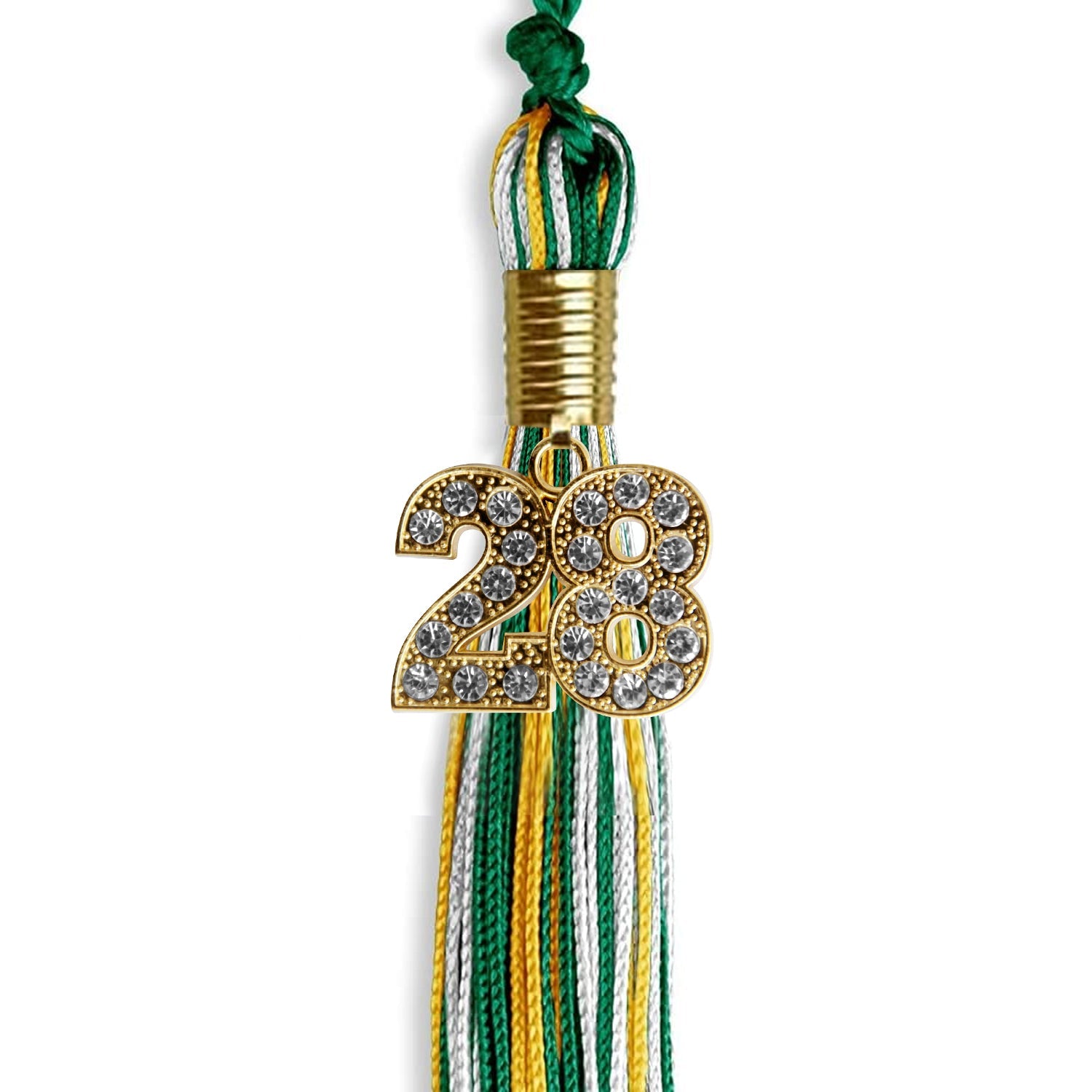 Green/Gold/White Mixed Color Graduation Tassel with Gold Date Drop - Endea Graduation