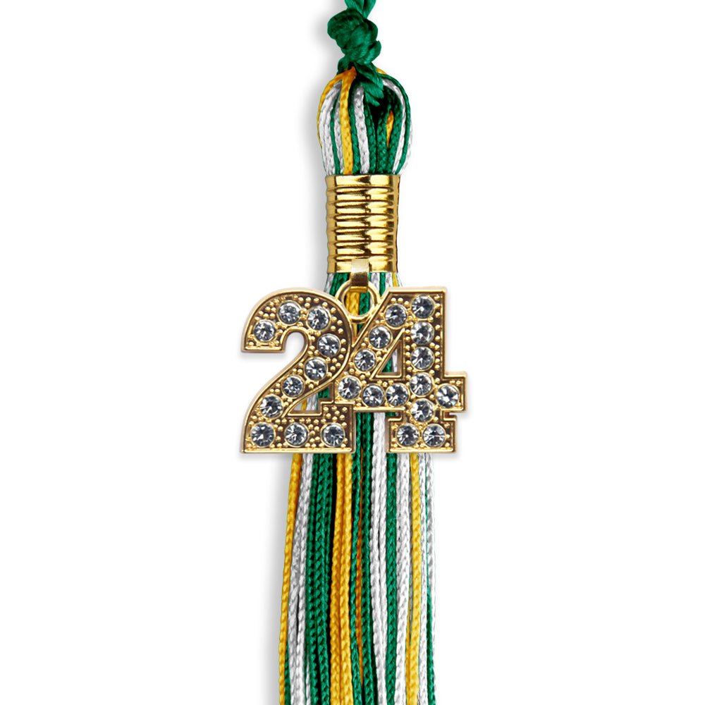 Green/Gold/White Mixed Color Graduation Tassel with Gold Date Drop - Endea Graduation