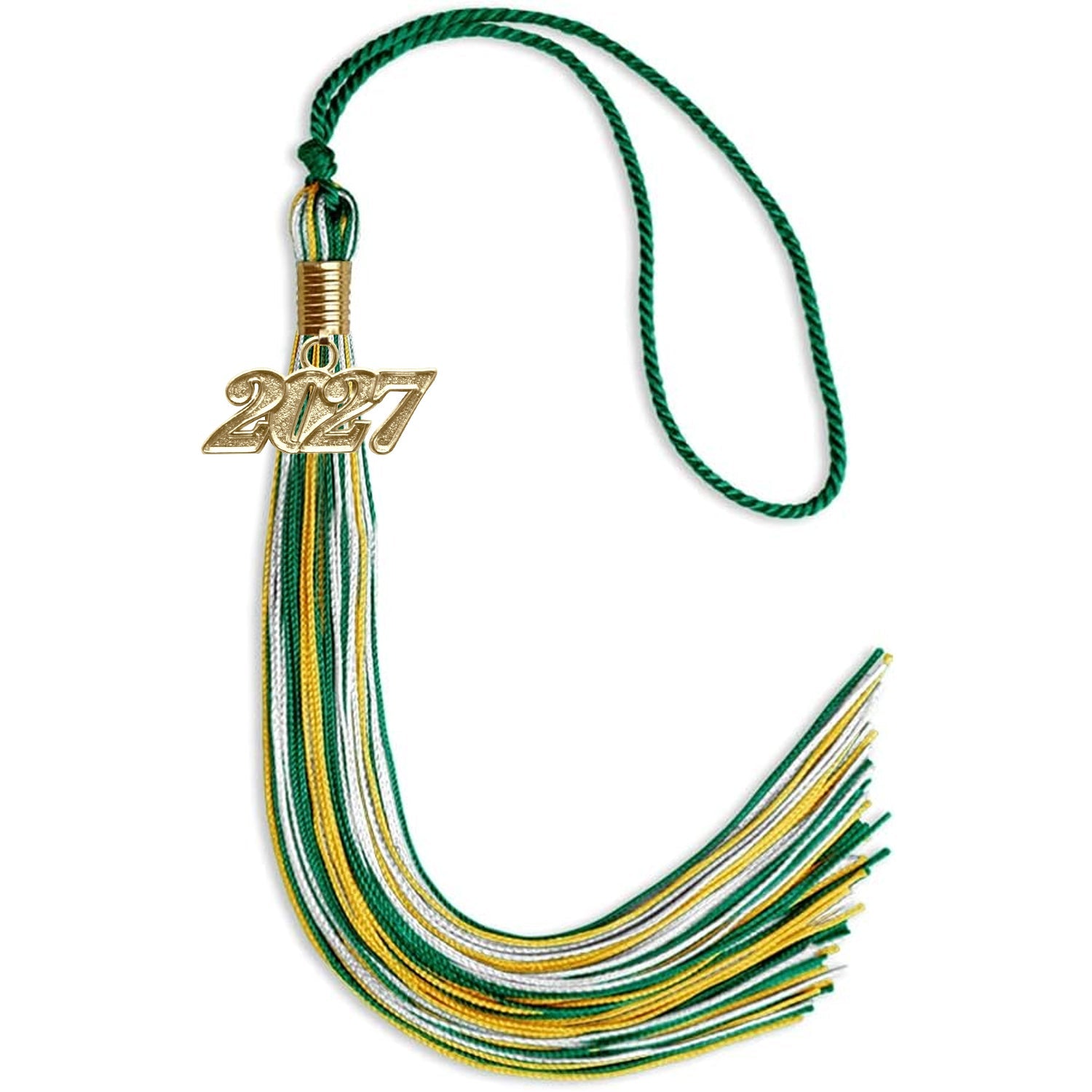 Green/Gold/White Mixed Color Graduation Tassel with Gold Date Drop - Endea Graduation