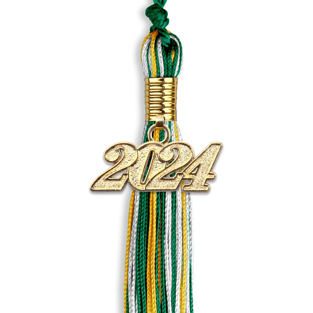 Green/Gold/White Mixed Color Graduation Tassel with Gold Date Drop - Endea Graduation