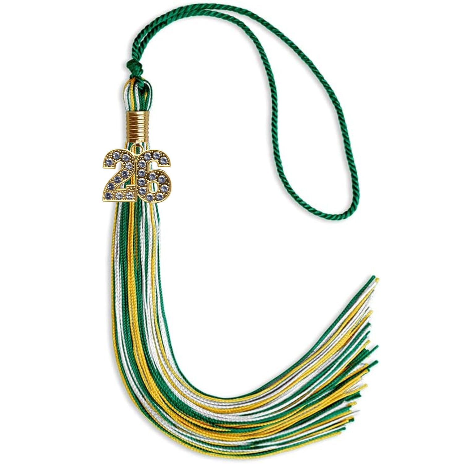 Green/Gold/White Mixed Color Graduation Tassel with Gold Date Drop - Endea Graduation