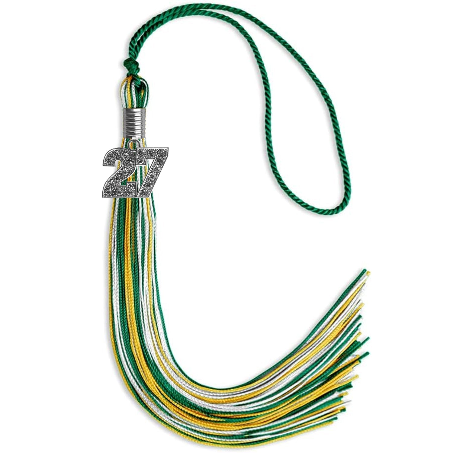 Green/Gold/White Mixed Color Graduation Tassel with Silver Date Drop - Endea Graduation