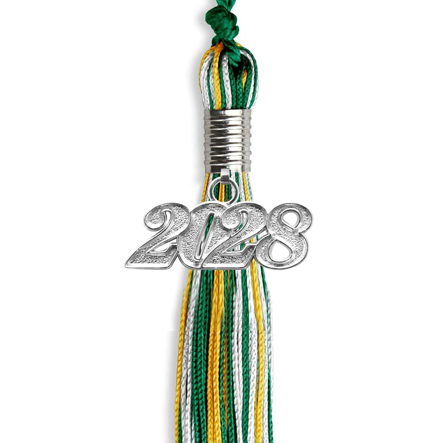 Green/Gold/White Mixed Color Graduation Tassel with Silver Date Drop - Endea Graduation