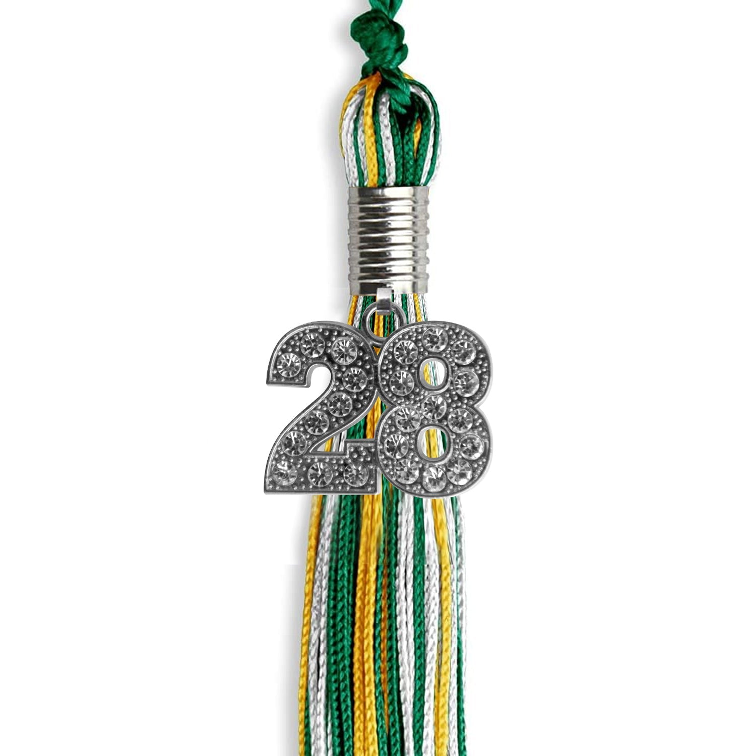 Green/Gold/White Mixed Color Graduation Tassel with Silver Date Drop - Endea Graduation