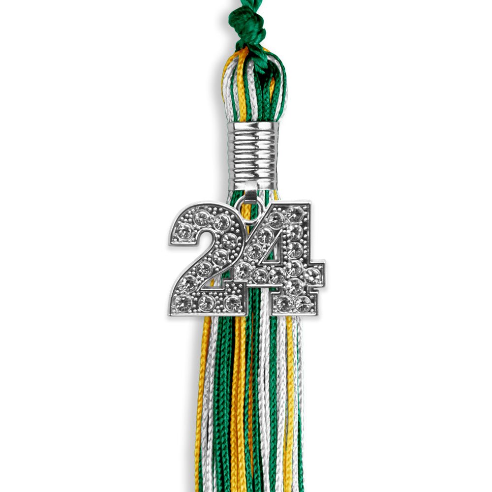 Green/Gold/White Mixed Color Graduation Tassel with Silver Date Drop - Endea Graduation