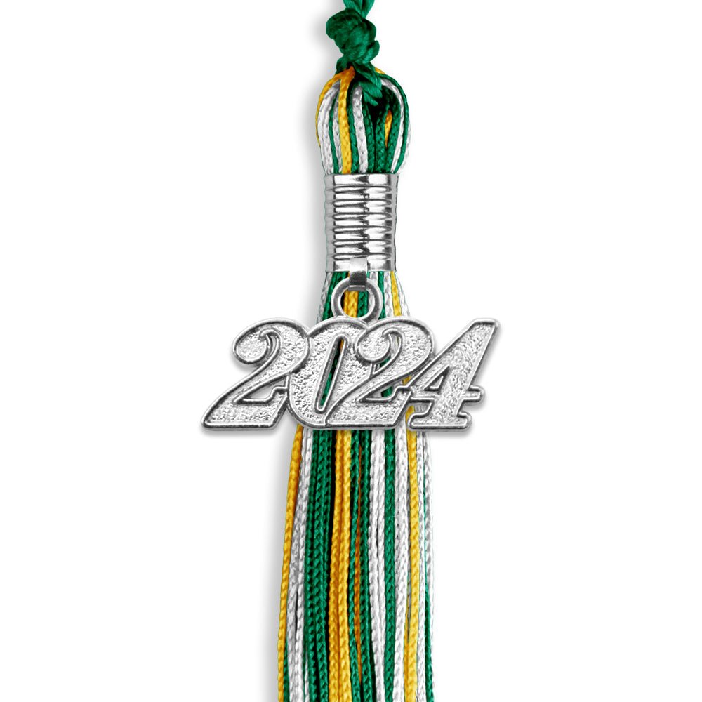 Green/Gold/White Mixed Color Graduation Tassel with Silver Date Drop - Endea Graduation