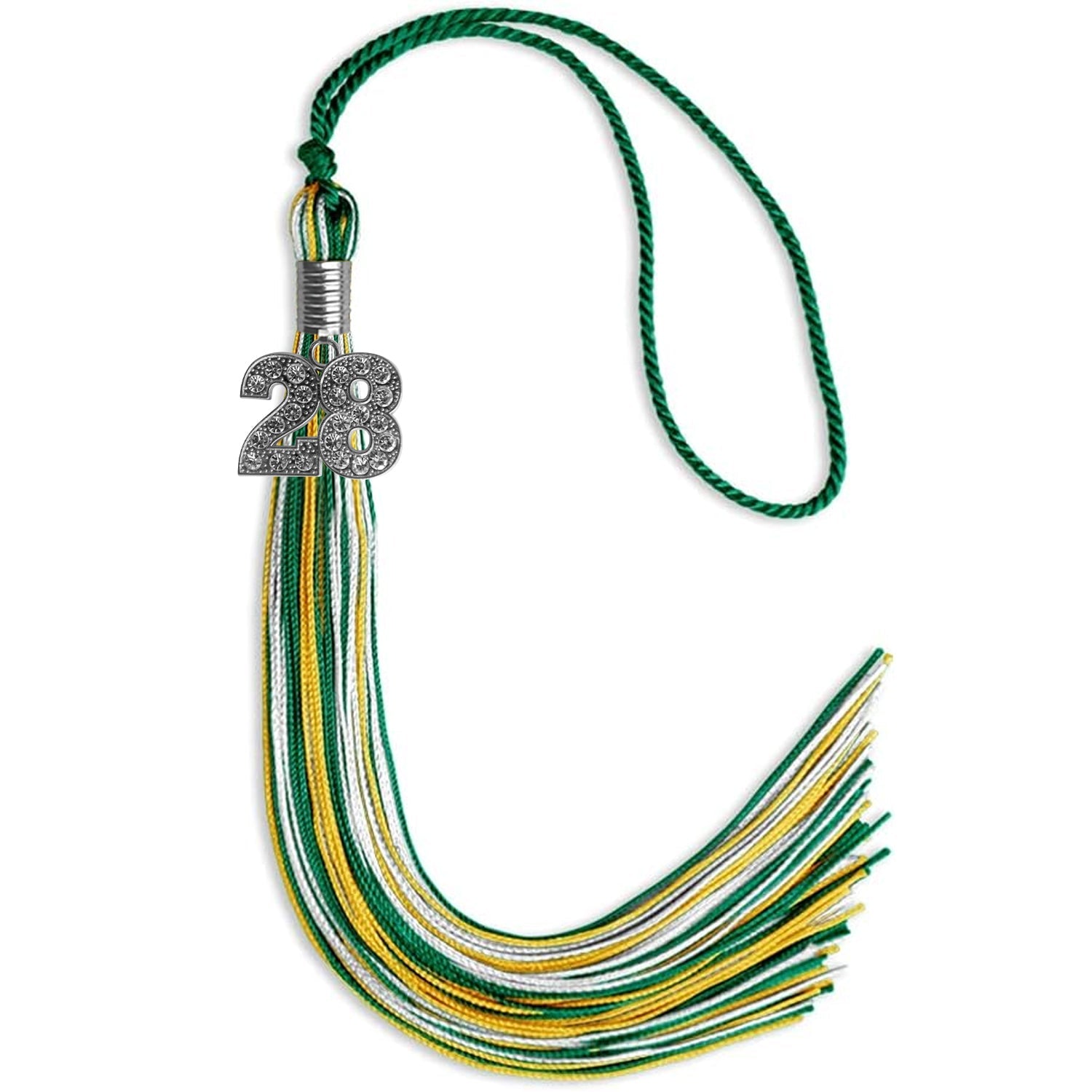 Green/Gold/White Mixed Color Graduation Tassel with Silver Date Drop - Endea Graduation