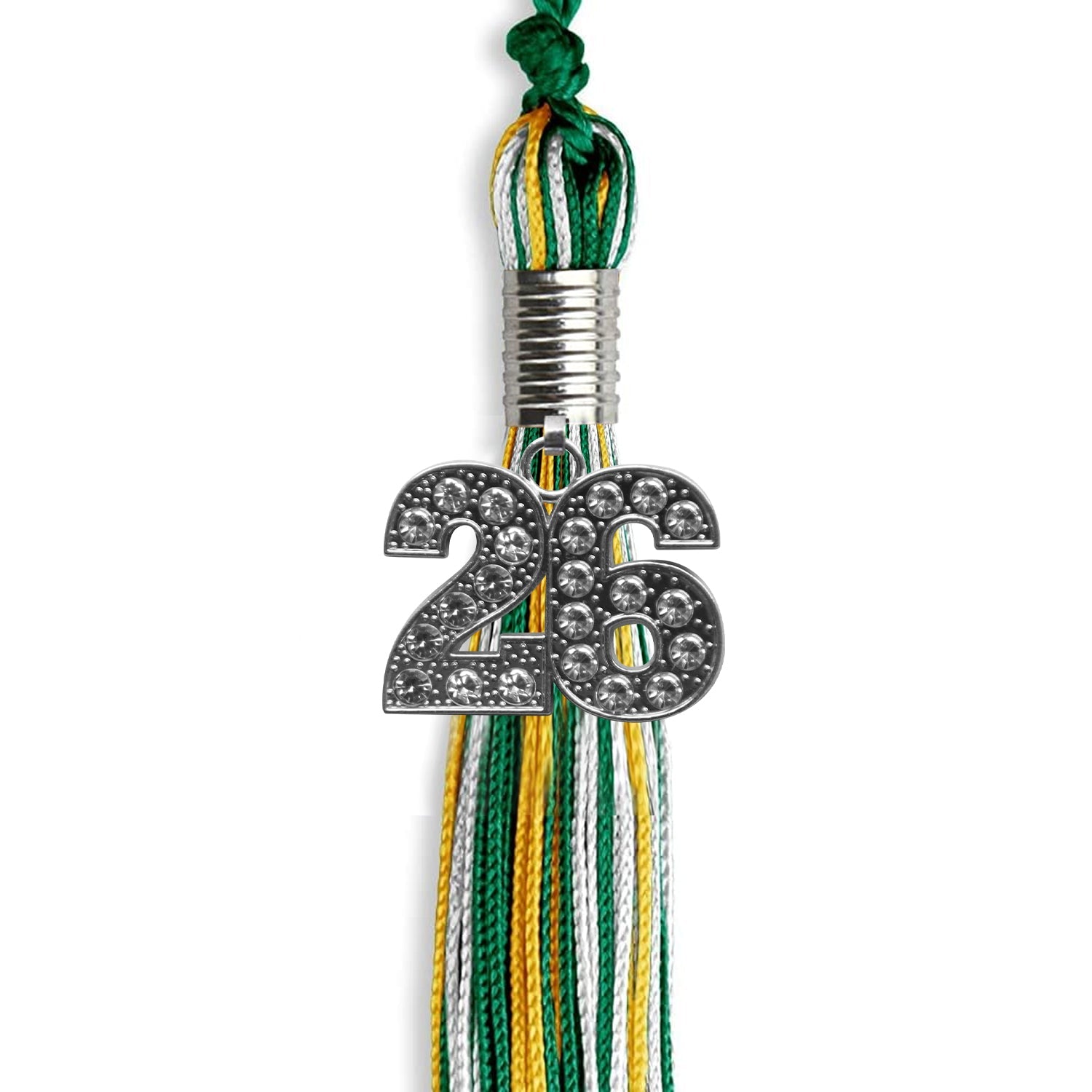 Green/Gold/White Mixed Color Graduation Tassel with Silver Date Drop - Endea Graduation