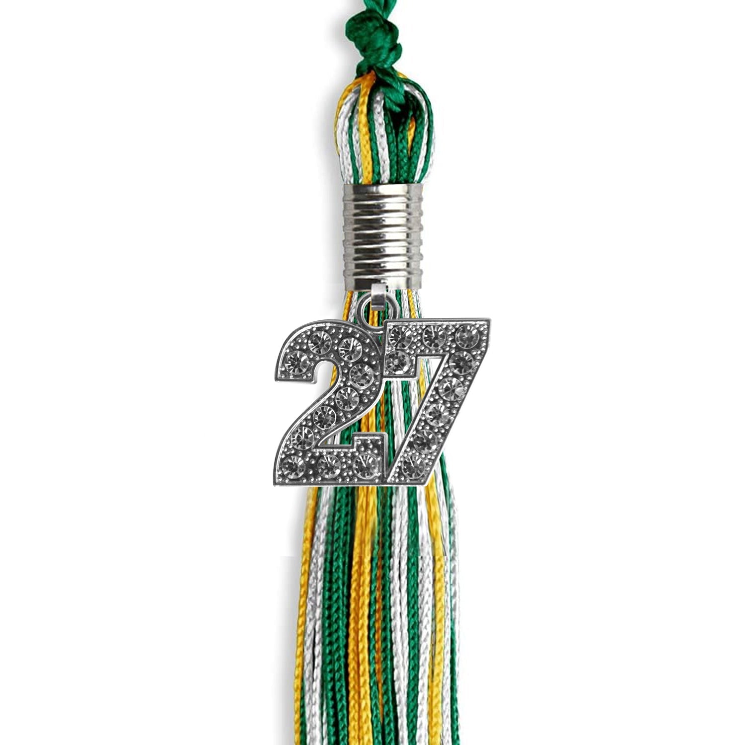 Green/Gold/White Mixed Color Graduation Tassel with Silver Date Drop - Endea Graduation