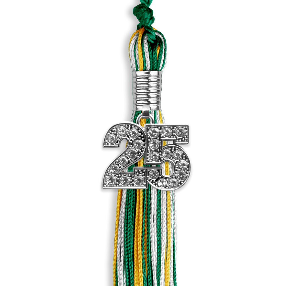 Green/Gold/White Mixed Color Graduation Tassel with Silver Date Drop - Endea Graduation