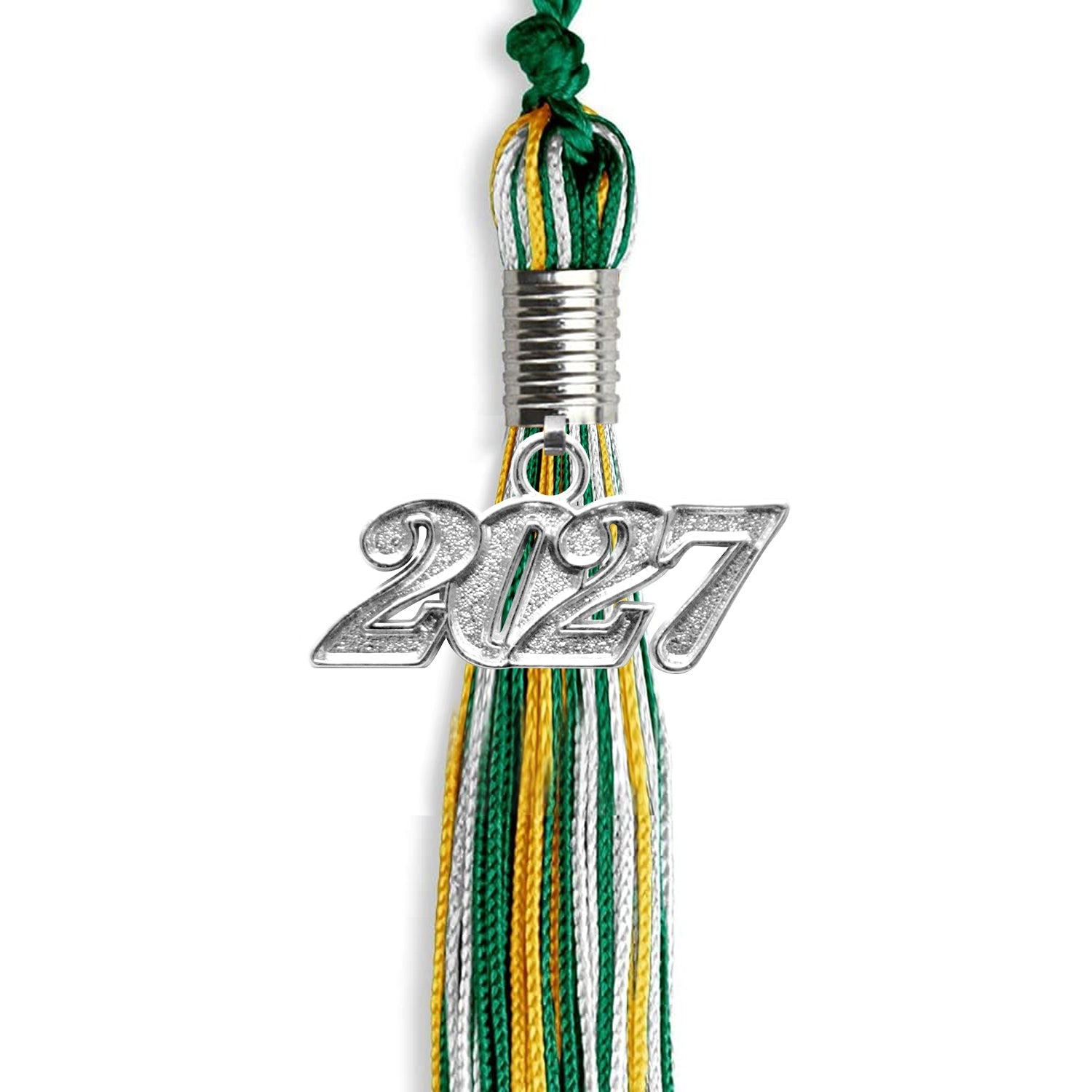 Green/Gold/White Mixed Color Graduation Tassel with Silver Date Drop - Endea Graduation