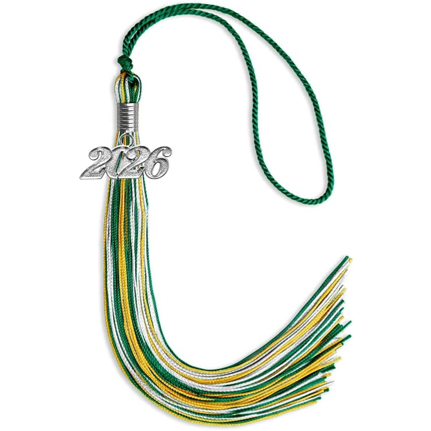 Green/Gold/White Mixed Color Graduation Tassel with Silver Date Drop - Endea Graduation