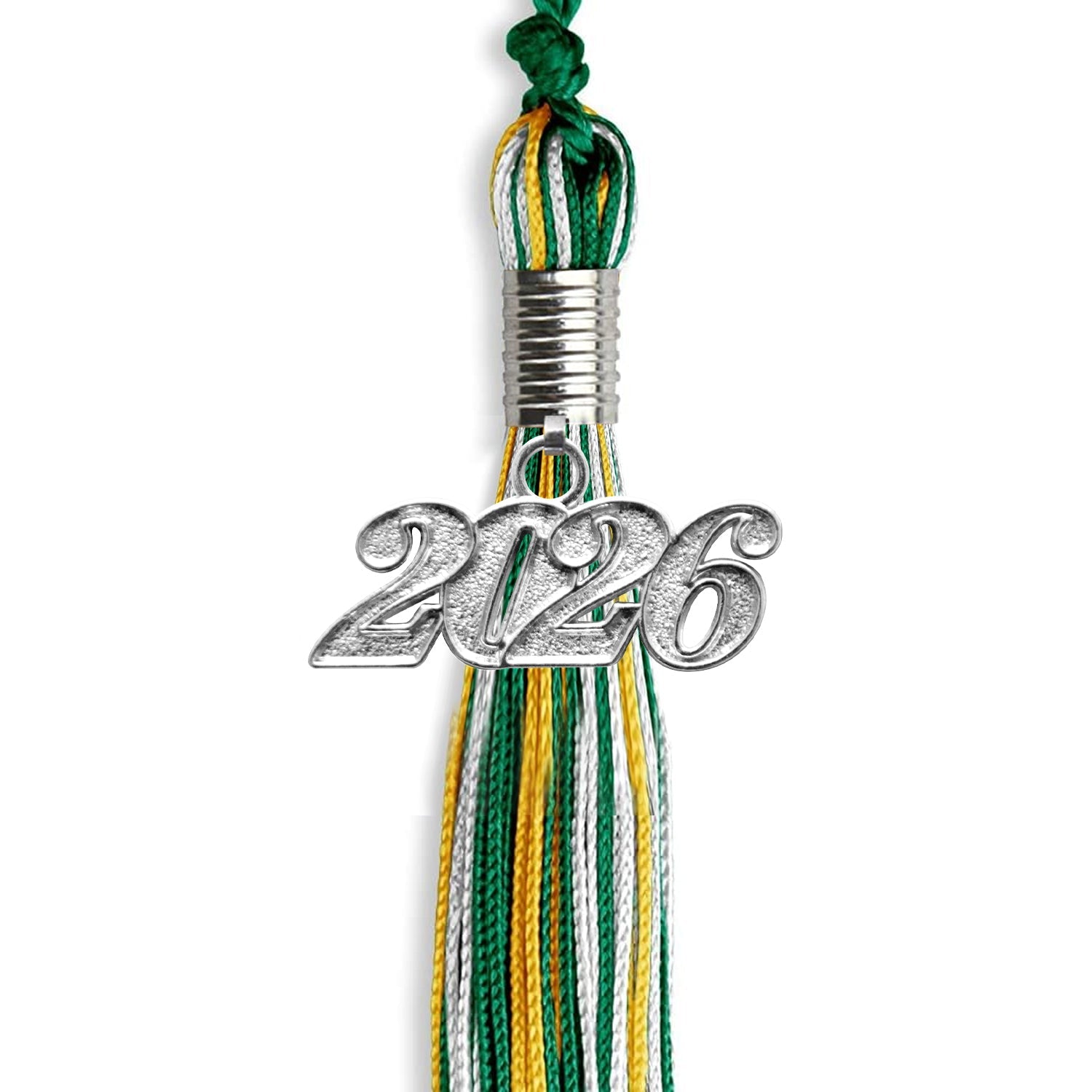 Green/Gold/White Mixed Color Graduation Tassel with Silver Date Drop - Endea Graduation