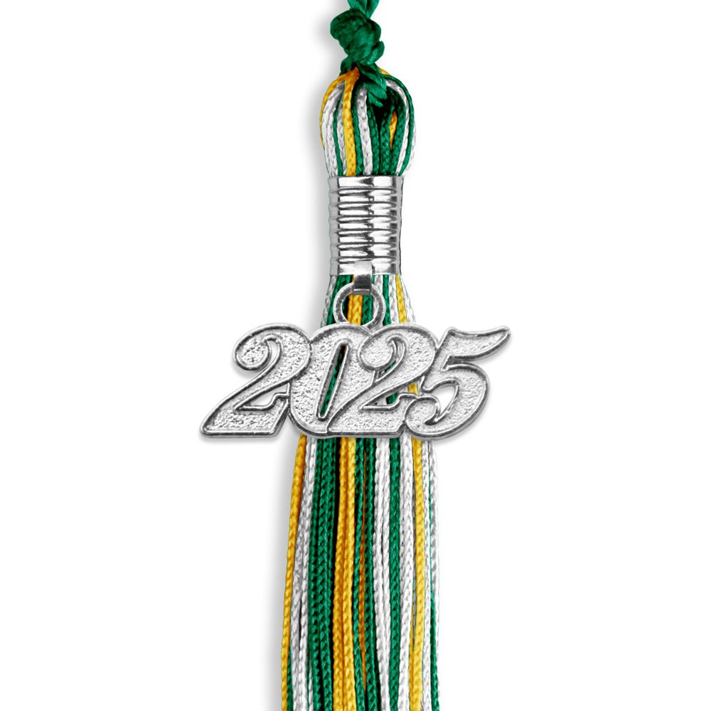 Green/Gold/White Mixed Color Graduation Tassel with Silver Date Drop - Endea Graduation