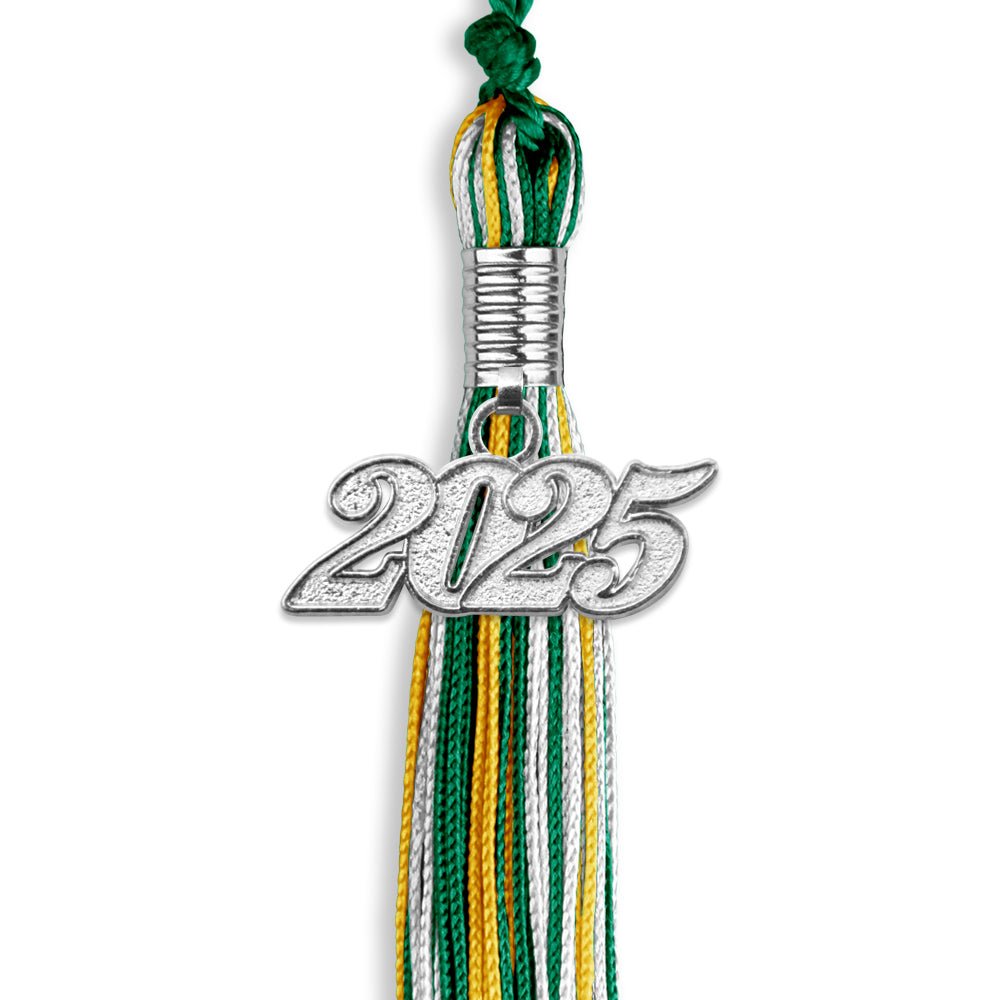 Green/Gold/White Mixed Color Graduation Tassel with Silver Date Drop - Endea Graduation