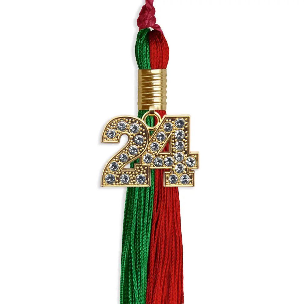 Green/Red Graduation Tassel with Gold Bling Charm - Endea Graduation