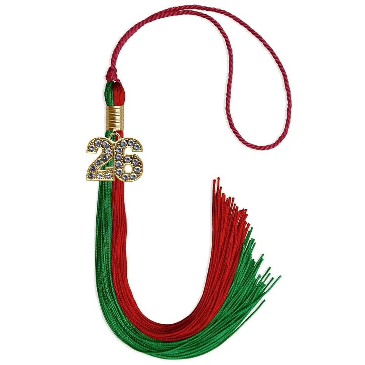 Green/Red Graduation Tassel with Gold Bling Charm - Endea Graduation