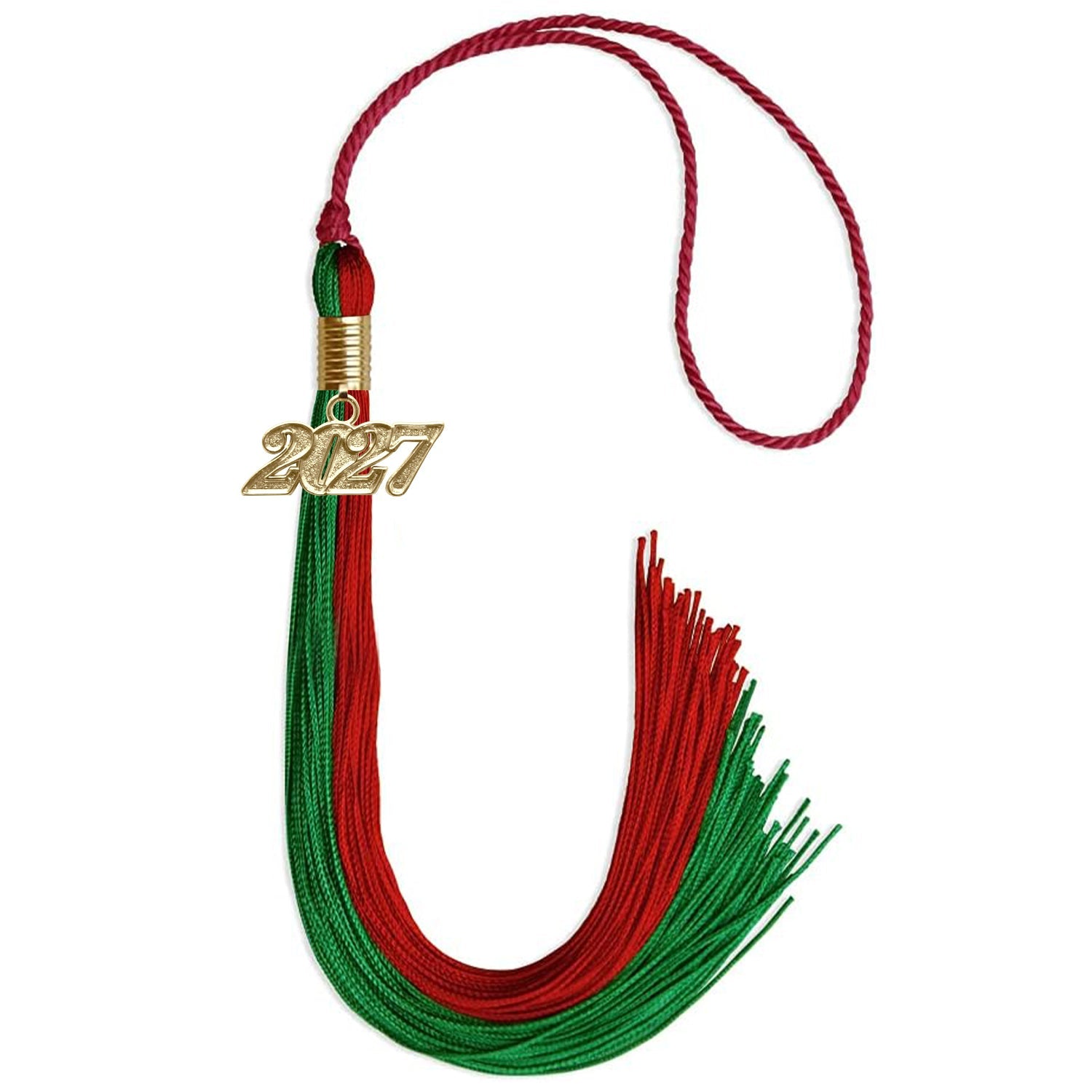 Green/Red Graduation Tassel with Gold Date Drop - Endea Graduation