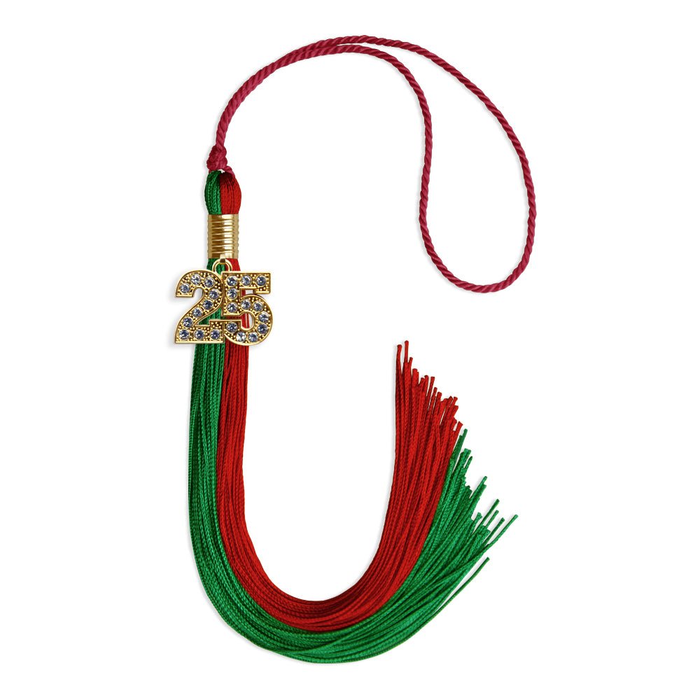 Green/Red Graduation Tassel with Gold Date Drop - Endea Graduation