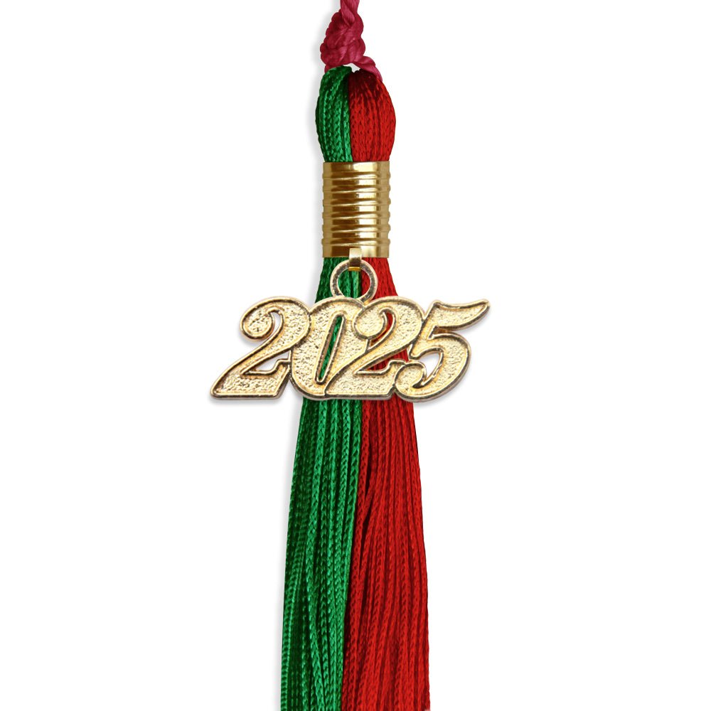 Green/Red Graduation Tassel with Gold Date Drop - Endea Graduation