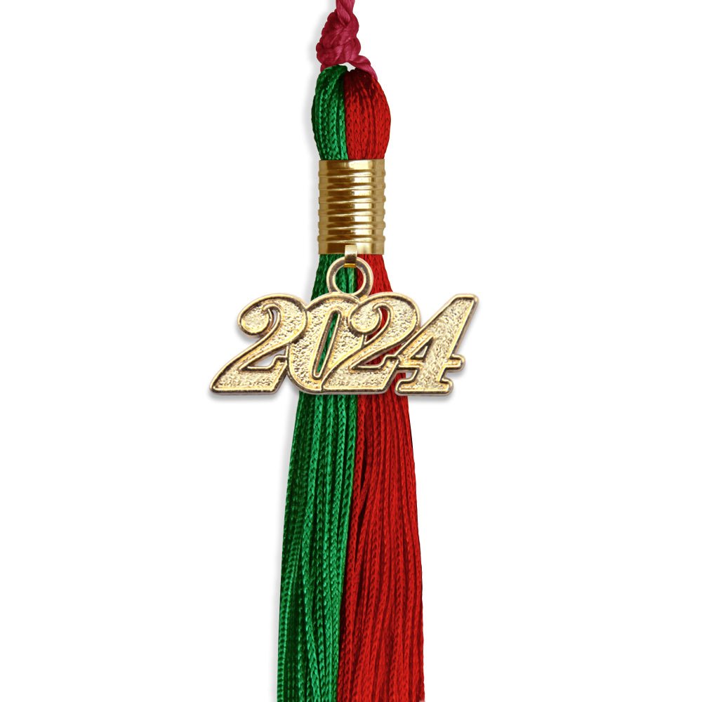 Green/Red Graduation Tassel with Gold Date Drop - Endea Graduation