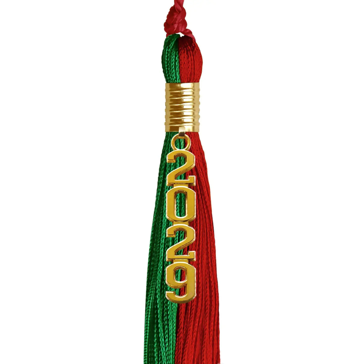 Green/Red Graduation Tassel with Gold Stacked Date Drop - Endea Graduation