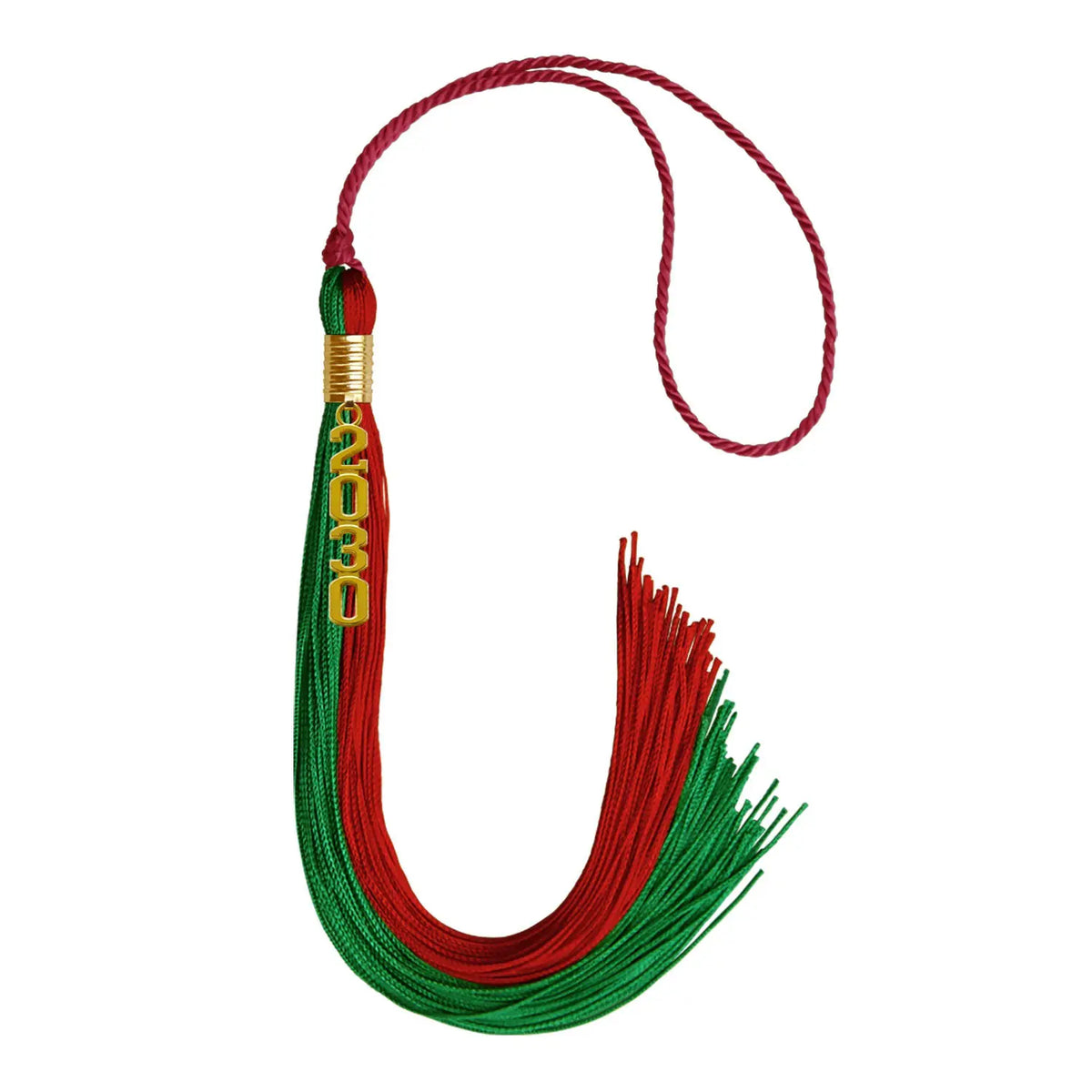 Green/Red Graduation Tassel with Gold Stacked Date Drop - Endea Graduation