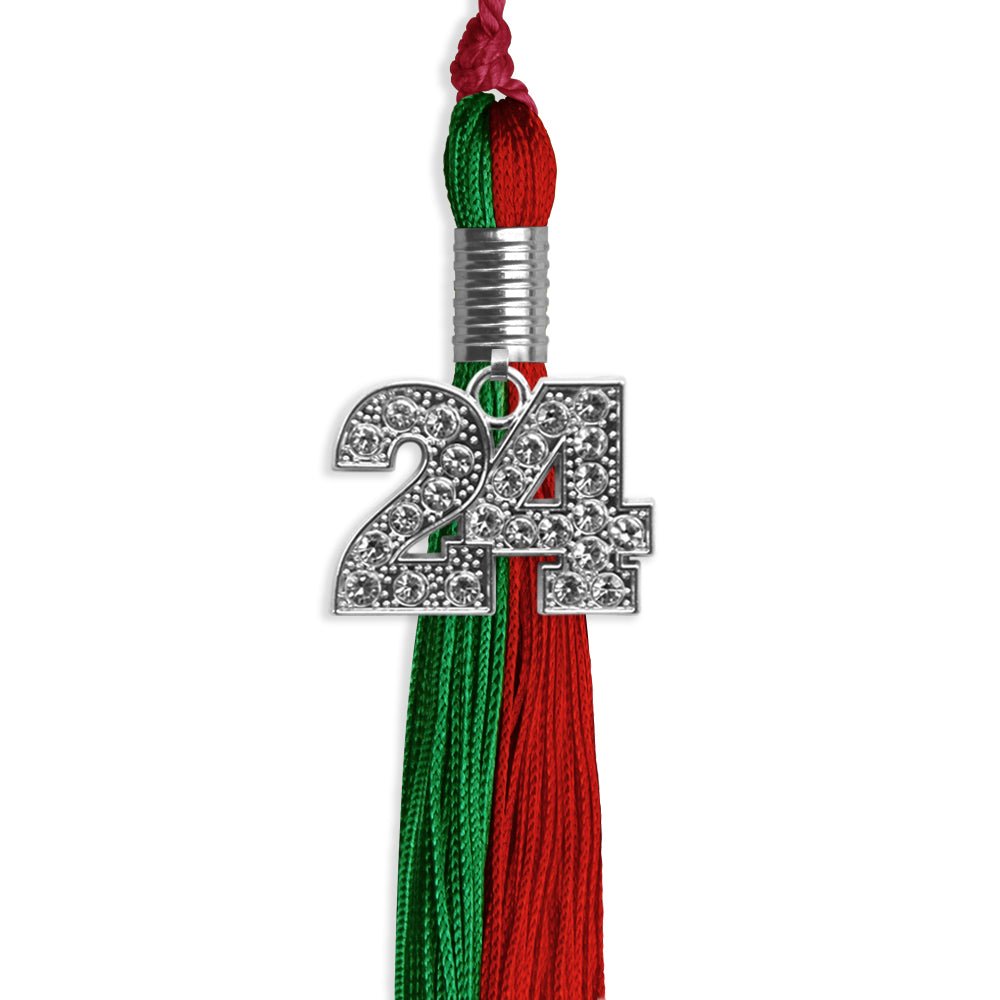 Green/Red Graduation Tassel with Silver Date Drop - Endea Graduation