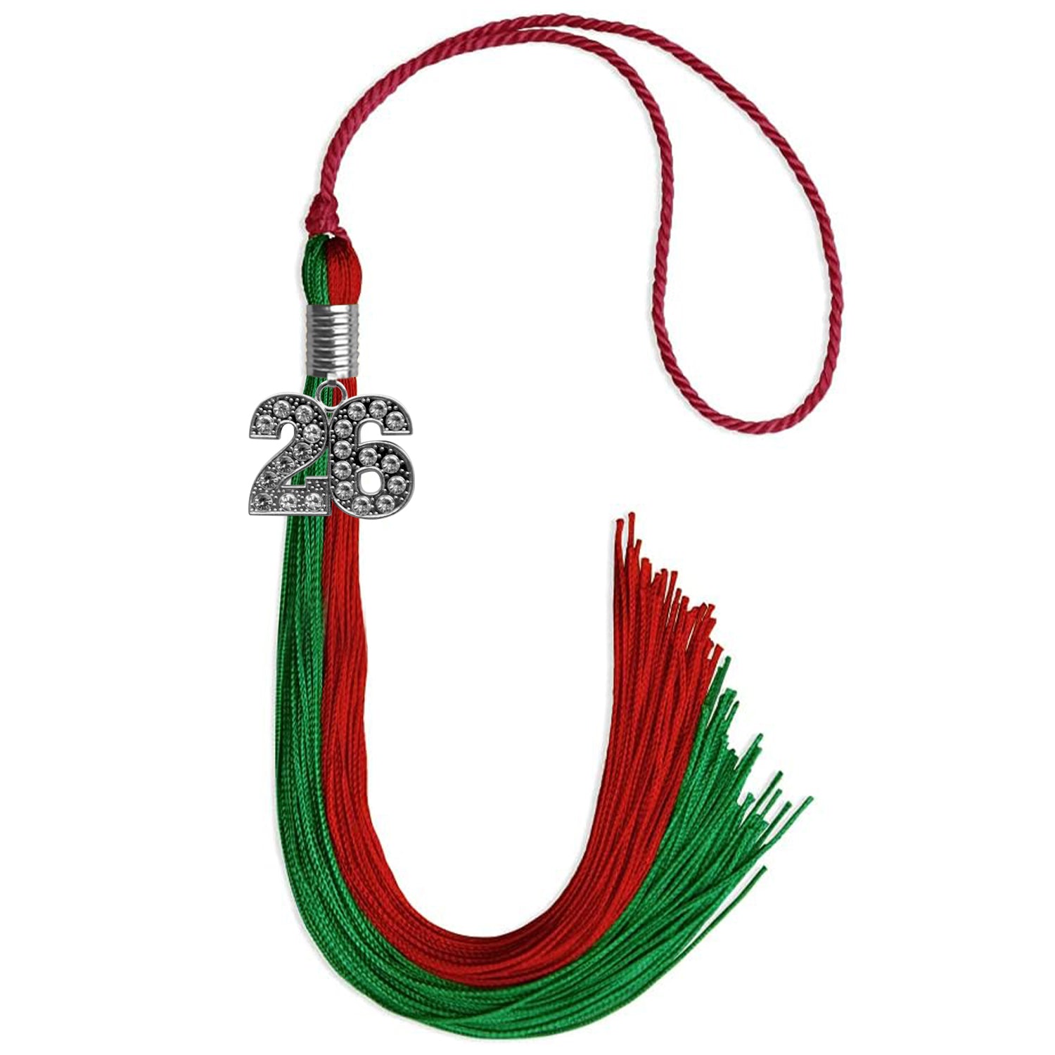 Green/Red Graduation Tassel with Silver Date Drop - Endea Graduation