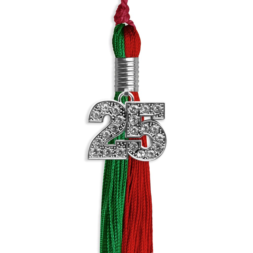 Green/Red Graduation Tassel with Silver Date Drop - Endea Graduation