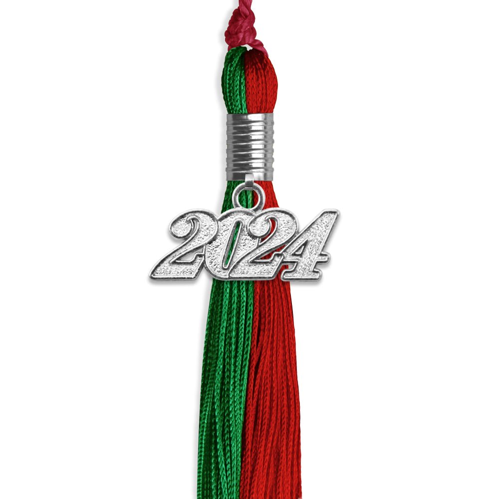 Green/Red Graduation Tassel with Silver Date Drop - Endea Graduation