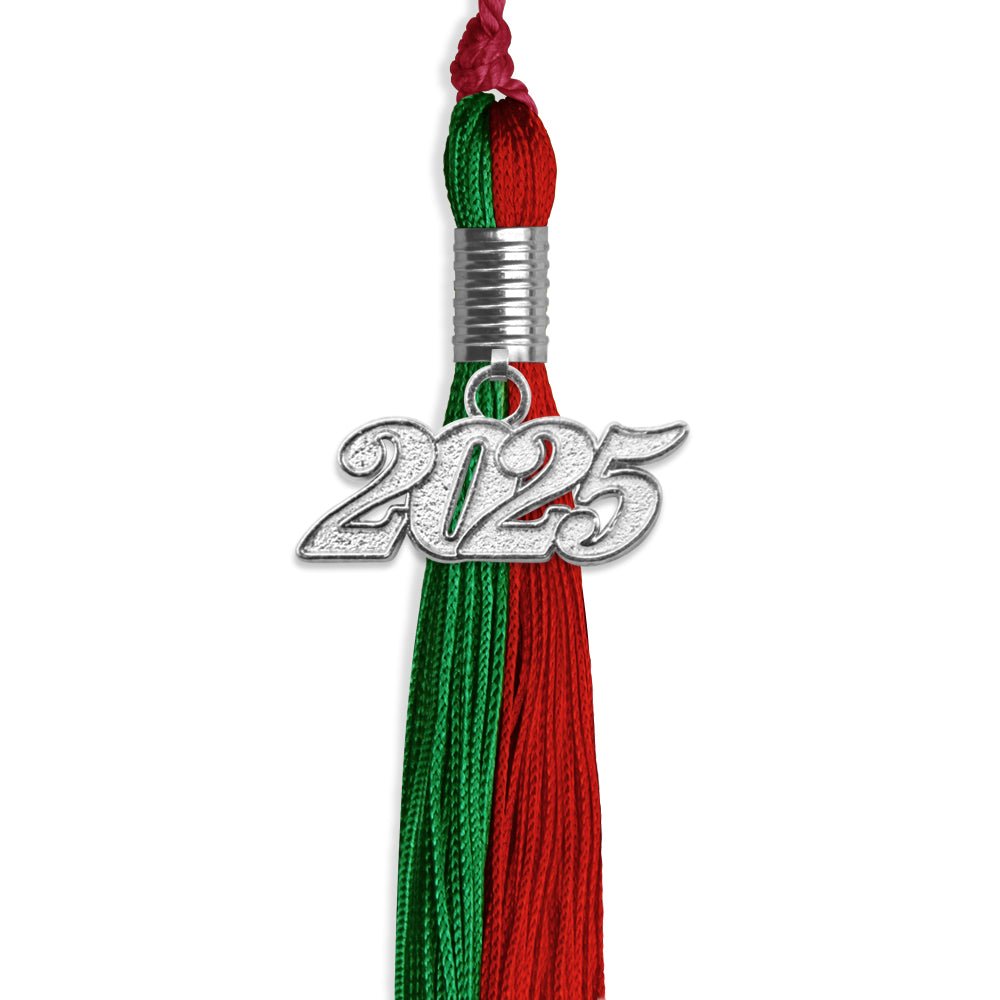 Green/Red Graduation Tassel with Silver Date Drop - Endea Graduation