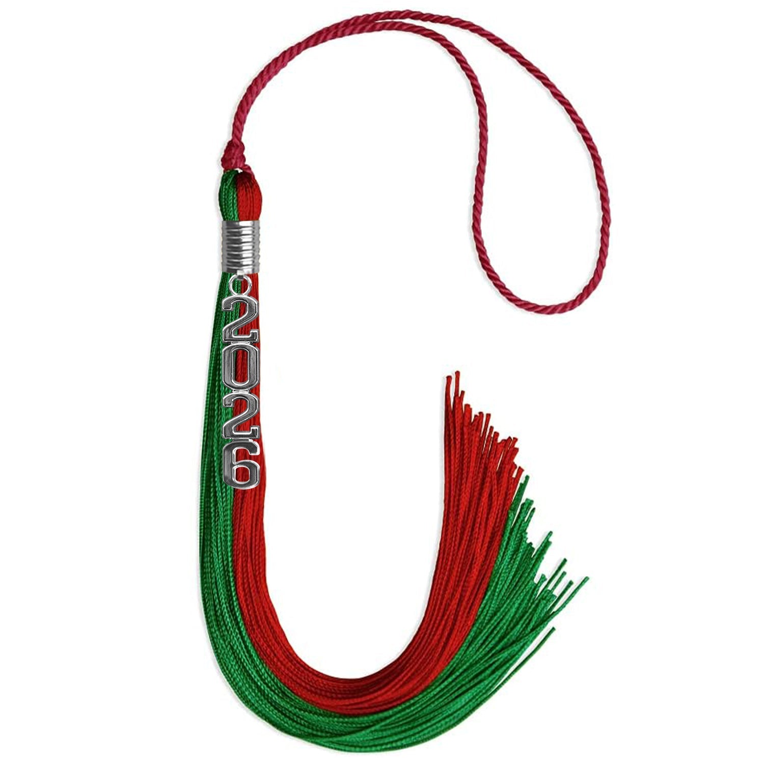 Green/Red Graduation Tassel with Silver Stacked Date Drop - Endea Graduation